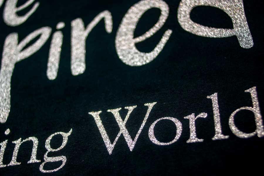 Iridescent Silver Screen-Print on Black T-Shirt